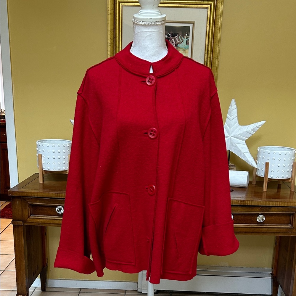 Coldwater Creek Women’s Vintage Artsy Wool Blend Red Holiday Jacket Coat Size 1X